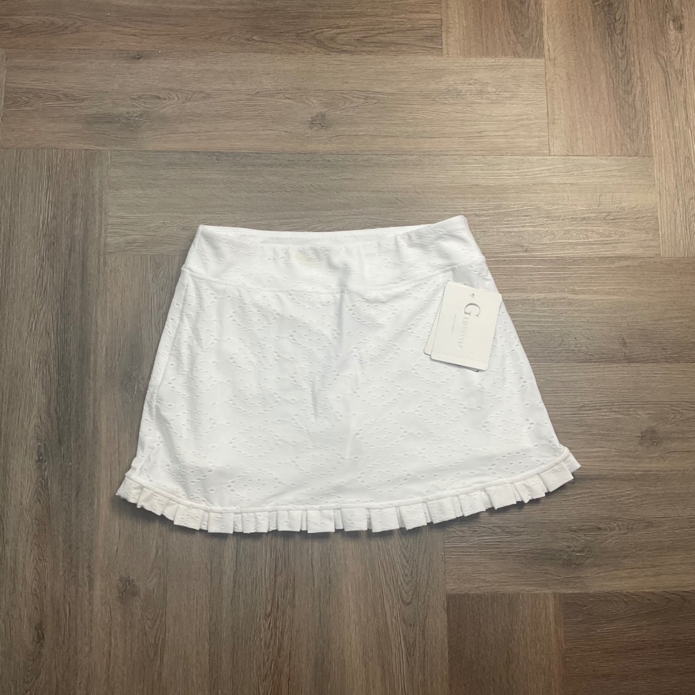NWT G Lifestyle Eyelet Ruffle Golf Tennis Skort Womens Medium White Coquette
